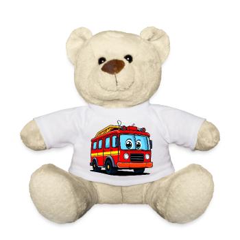Illustration de bande dessinée de camion de pompiers ludique - Nounours - blanc - Devant