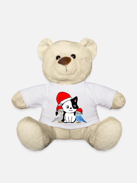 Noël - Amis des animaux festifs - chat et perruches - Nounours - blanc