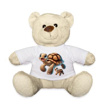 Mère tortue avec enfant gambadant - Nounours - blanc - Devant