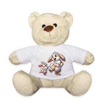 Lapin mère avec enfant gambadant brun - Nounours - blanc - Devant