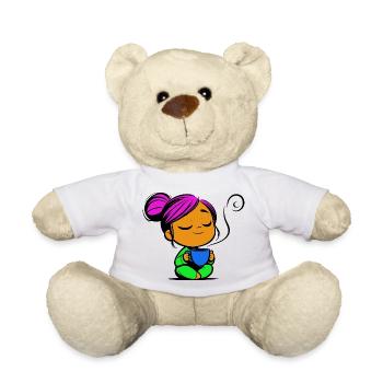 Tassmine relaxes with a cup of tea or coffee - Teddy Bear - white - Front