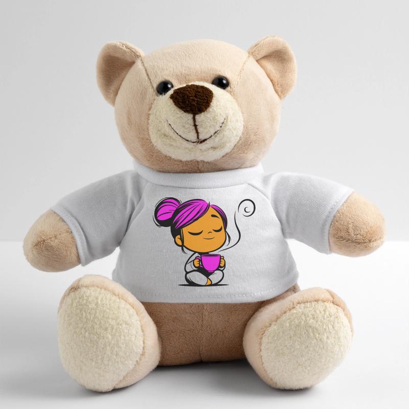 Tassmine enspannt mit einer Tasse Tee oder Kaffee Teddy