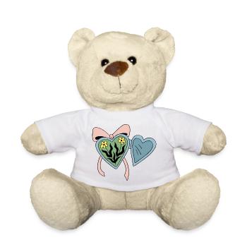 Flower medallion with heart ribbon - Teddy Bear - white - Front