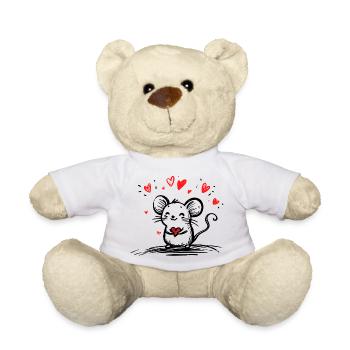 Verliebte Maus mit schwebenden Herzen - Teddy - Weiß - Vorne