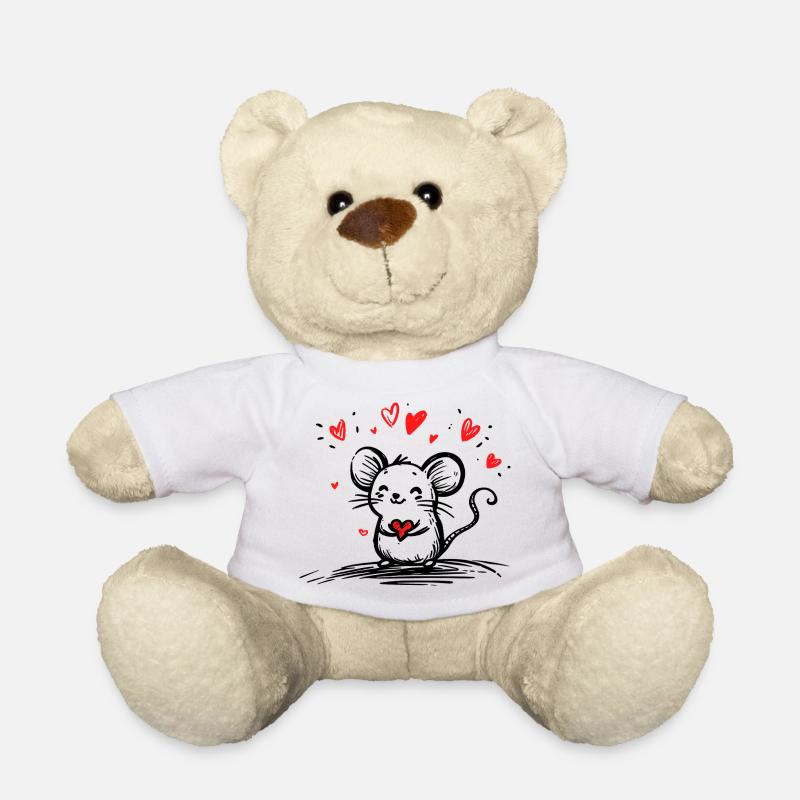 Mouse in Love with Floating Hearts - Teddy Bear - white