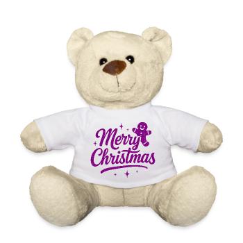Festive Merry Christmas Pink Gingerbread - Teddy Bear - white - Front