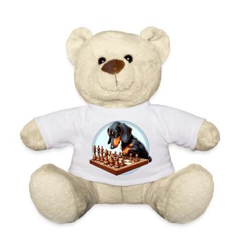 Dachshund playing chess - Teddy Bear - white - Front