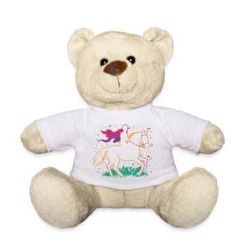 Glowing unicorn rider on colorful meadow - Teddy Bear - white - Front