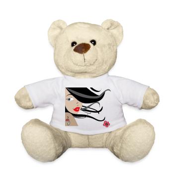 Femme élégante avec des fleurs et des tatouages - Nounours - blanc - Devant