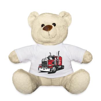 Red Truck Line Illustration - Teddy Bear - white - Front