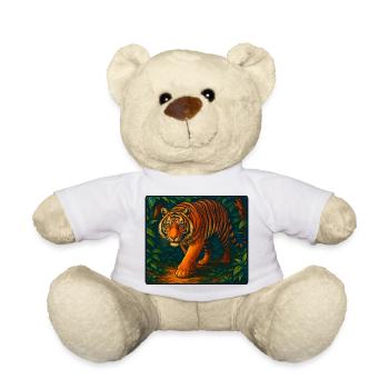 Tiger Stalks in Jungle, Love Big Cats  - Teddy Bear - white - Front