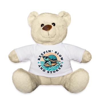 Surfing Turtle Keepin Slow and Stoked - Teddy Bear - white - Front