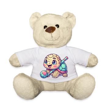 Tortue mignonne avec bâton de hockey et balle - Nounours - blanc - Devant