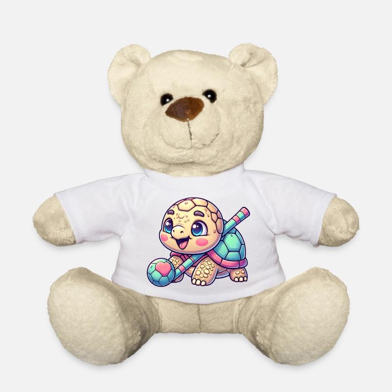 Cute turtle with hockey stick and ball - Teddy Bear - white