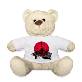 Schwarze japanische Landschaft und rote Sonne - Teddy - Weiß - Vorne