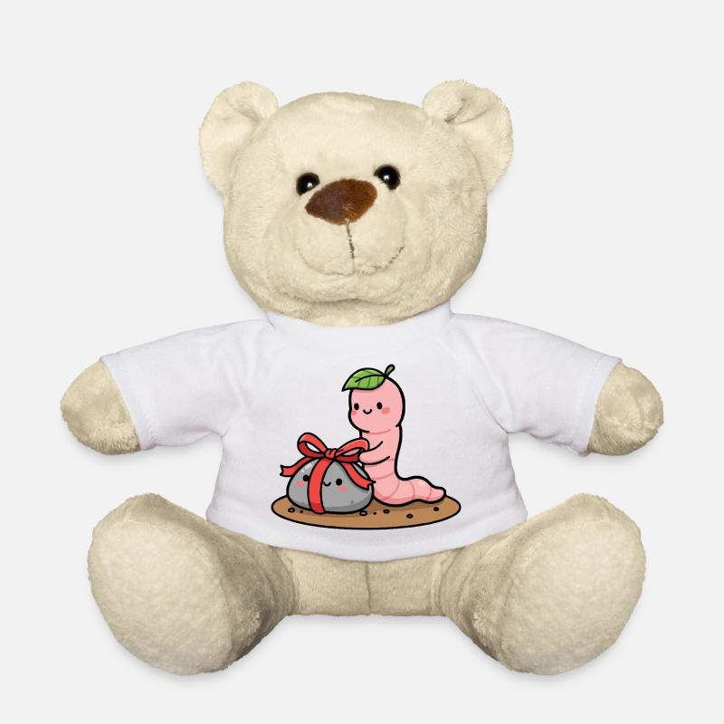 Kleiner Wurm mit Geschenk - Teddy - Weiß