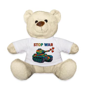 Char arc-en-ciel avec signe de paix – STOP WAR - Nounours - blanc - Devant