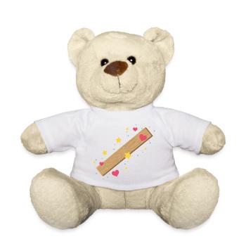 Wooden plank with hearts and stars - Teddy Bear - white - Front