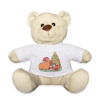 Cute Capybara Chilling Near Christmas Tree - Teddy Bear - white - Front