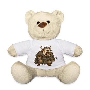 Wütender Wikinger-Bulldoggen-Krieger in Pelzrüstung Zeichentrickserie - Teddy - Weiß - Vorne