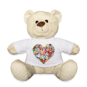 Cœur uké en ukulélé hawaïen - Nounours - blanc - Devant