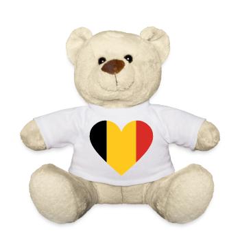 Cœur tricolore jaune et rouge - Nounours - blanc - Devant