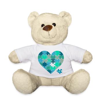Casse-puzzle Cœur Sarcelle - Nounours - blanc - Devant