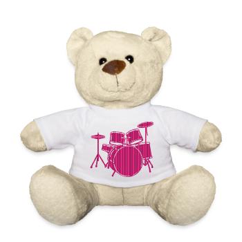 Graphisme de l’amateur de musique du set de batterie rose - Nounours - blanc - Devant