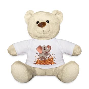 Fröhlicher Elefant im Herbstlaub - Teddy - Weiß - Vorne