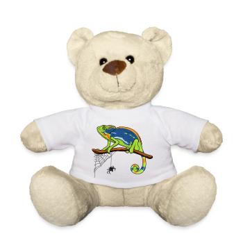 Chameleon On Branch with Spider Web - Teddy Bear - white - Front