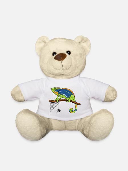 Chamäleon auf Ast mit Spinnennetz - Teddy - Weiß