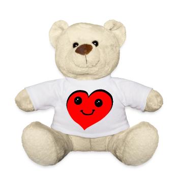 Red Heart Smile Cartoon Heart - Teddy Bear - white - Front