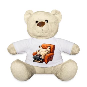 Mops mit VR Brille im Sessel - Teddy - Weiß - Vorne