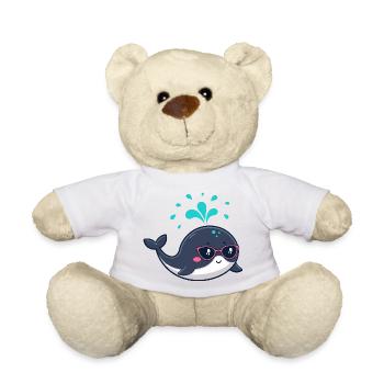 Niedlicher lächelnder Wal und rosa Brille - Teddy - Weiß - Vorne