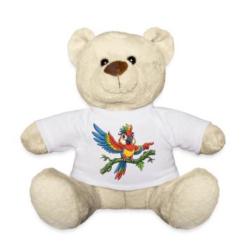 Colorful Parrot on Branch – Pose - Teddy Bear - white - Front