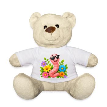 Un ver avec des lunettes de soleil dans une mer de fleurs - Nounours - blanc - Devant