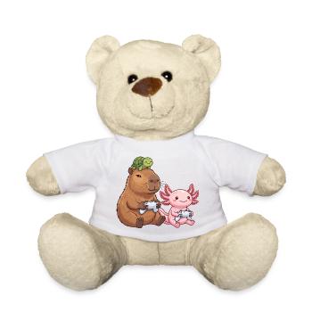 Capybara and Axolotl Gaming Funny  - Teddy Bear - white - Front