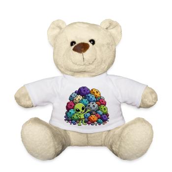 Petit extraterrestre vert devant des météores colorés - Nounours - blanc - Devant