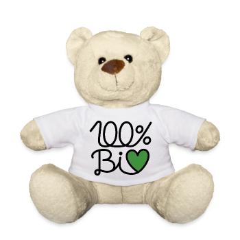100% BiO – Grünes Herz Illustration - Teddy - Weiß - Vorne