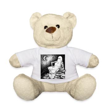 Ghost over books in the moonlight - Teddy Bear - white - Front