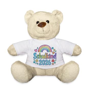 Schulkind 2026 Regenbogen - Teddy - Weiß - Vorne