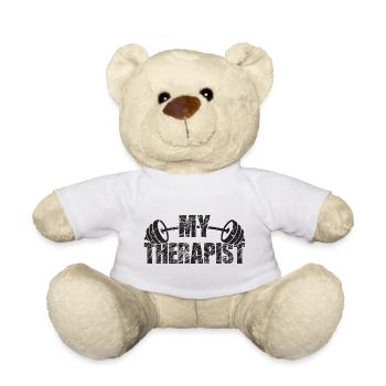 My Therapist Barbell Bodybuilder Saying - Teddy Bear - white - Front