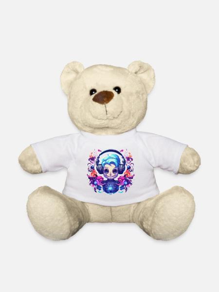 Synthwave Robot Girl Design - Teddy Bear - white