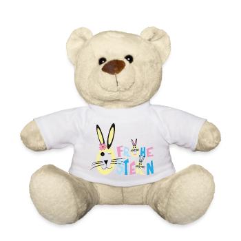 Frohe Ostern mit Glücklichen Osterhasen. - Teddy - Weiß - Vorne