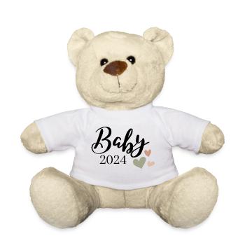 Baby 2024 Aufdruck olivgrün Herz - Teddy - Weiß - Vorne