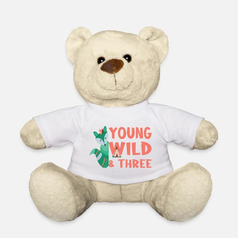 Young Wild And Three Birthday Shirt - Teddy Bear - white