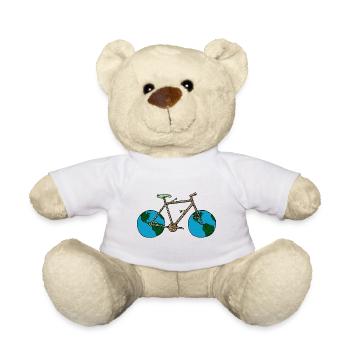 Planet Earth Bike, Cycling Pun, Bicycle Wheel Art - Teddy Bear - white - Front