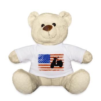 Drapeau américain Scooter Rider Scootering Moto - Nounours - blanc - Devant