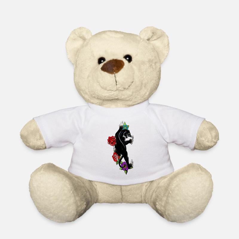 panthere noire tattoo old school fleur rose - Nounours - blanc