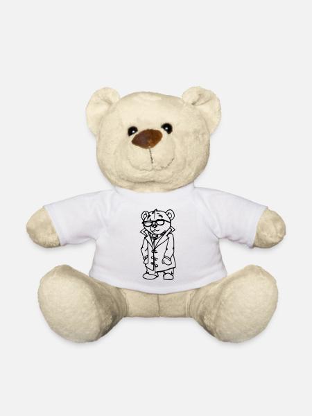 Teddybär mit Sonnenbrille und Anzug, Line Art - Teddy - Weiß